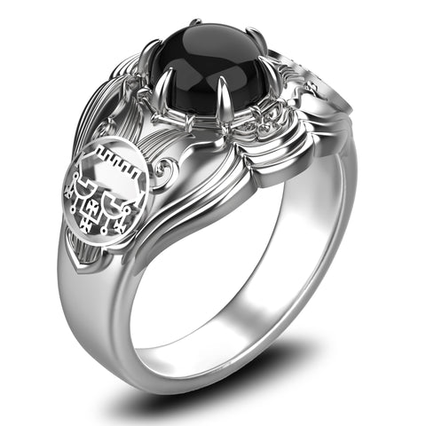 Onyx Sigil of Goetia Belial Lesser Key of Solomon Ring 925 Sterling Silver Size 6-15