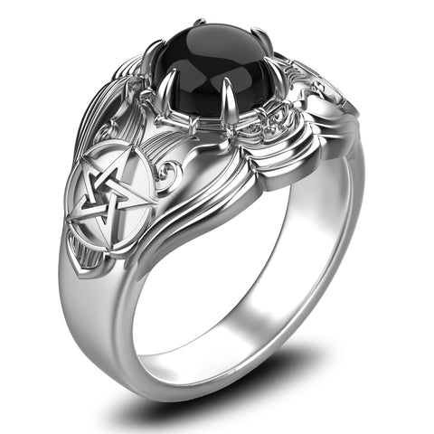 Onyx Tetragrammaton Ring Tetragrammaton Pentagram Star Ring 925 Sterling Silver Size 6-15