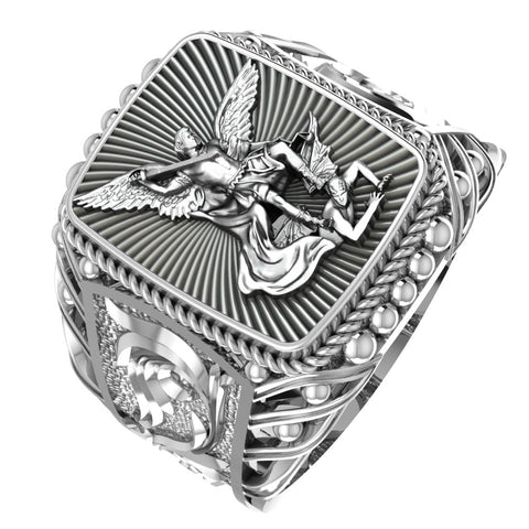 Saint Michael The Archangel Ring Amulet Protection Mens Womens Jewelry 925 Sterling Silver Size 6-15