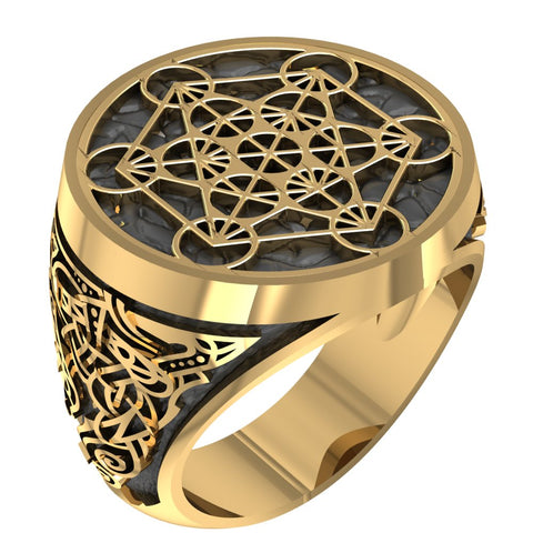 Metatron Cube Ring Magic Hexagram Amulet Protection Mens Brass Jewelry Size 6-15 BR-70