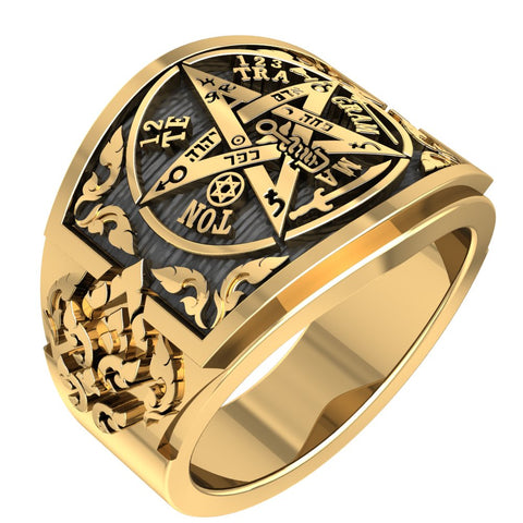 Tetragrammaton Pentagram Star Ring Amulet Brass Jewelry Size 6-15 BR-74