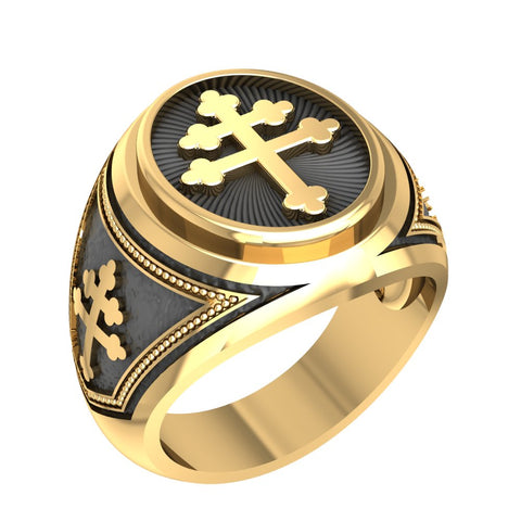 Mens Cross of Lorraine Ring Knights Templar Crusader Brass Jewelry Size 6-15