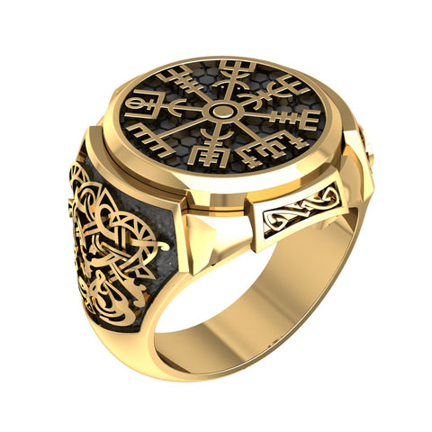 Vegvisir Ring Norse Viking Magic Compass Viking Iceland Runic Brass Jewelry